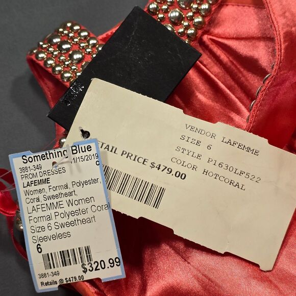 La Femme Orange Maxi Dress Formal NEW $320 Strappy Studs Sleeveless Women Size 6 - Picture 3 of 11
